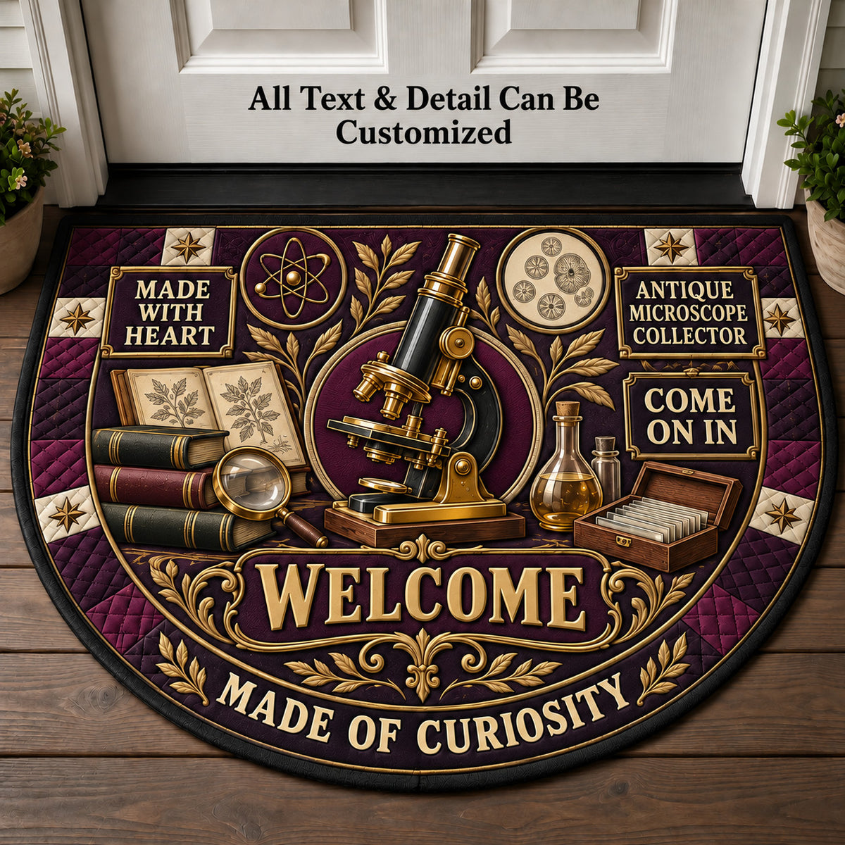 Antique Microscope Collector Personalized Half Round Mat | 5To9Vibe