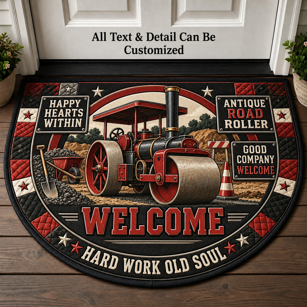 Antique Road Roller Personalized Half Round Mat | 5To9Vibe