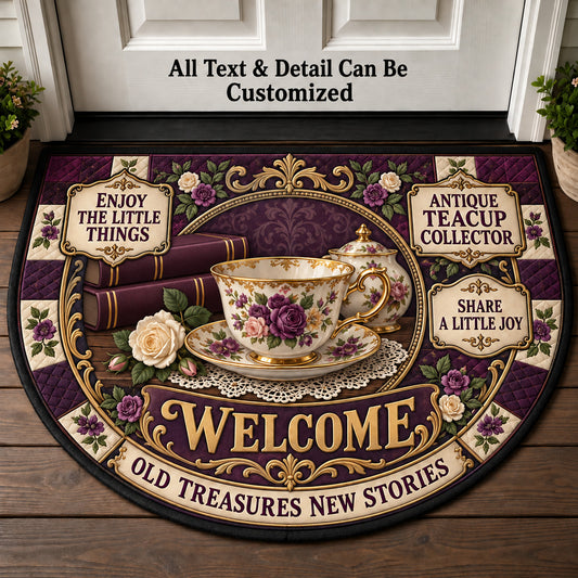 Antique Teacup Collector Personalized Half Round Mat | 5To9Vibe