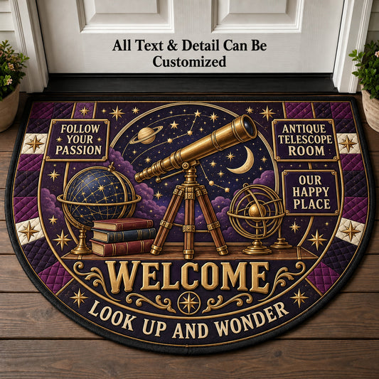 Antique Telescope Room Personalized Half Round Mat | 5To9Vibe