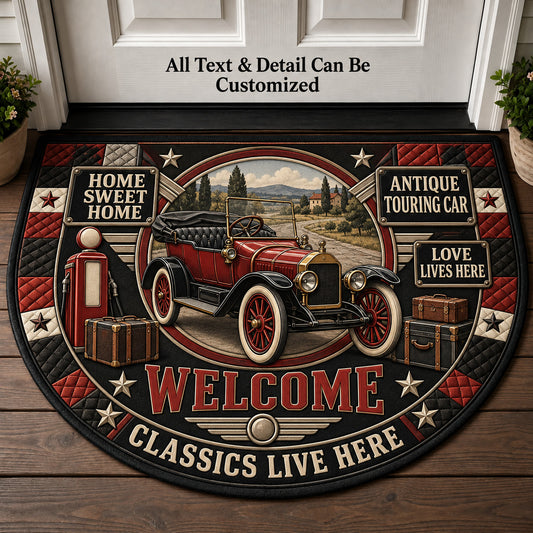 Antique Touring Car Personalized Half Round Mat | 5To9Vibe