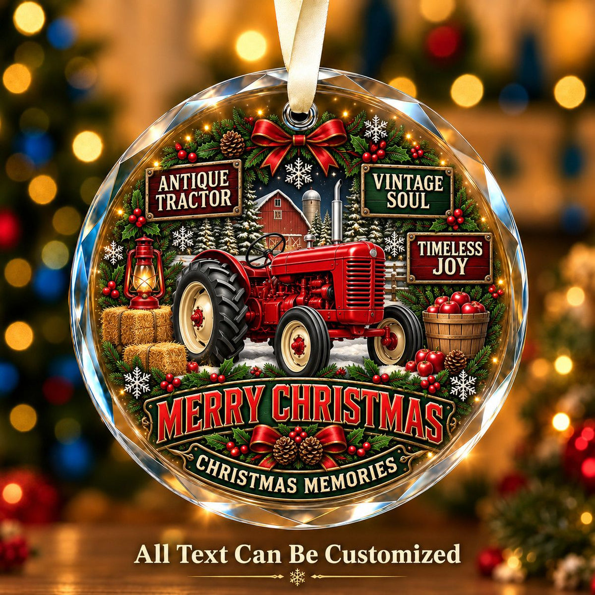 Antique Tractor Personalized Glass Ornament | 5To9Vibe