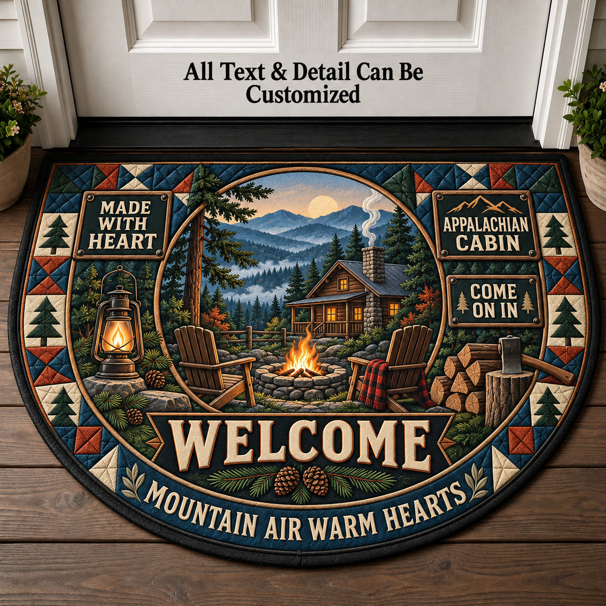 Appalachian Cabin Personalized Half Round Mat | 5To9Vibe