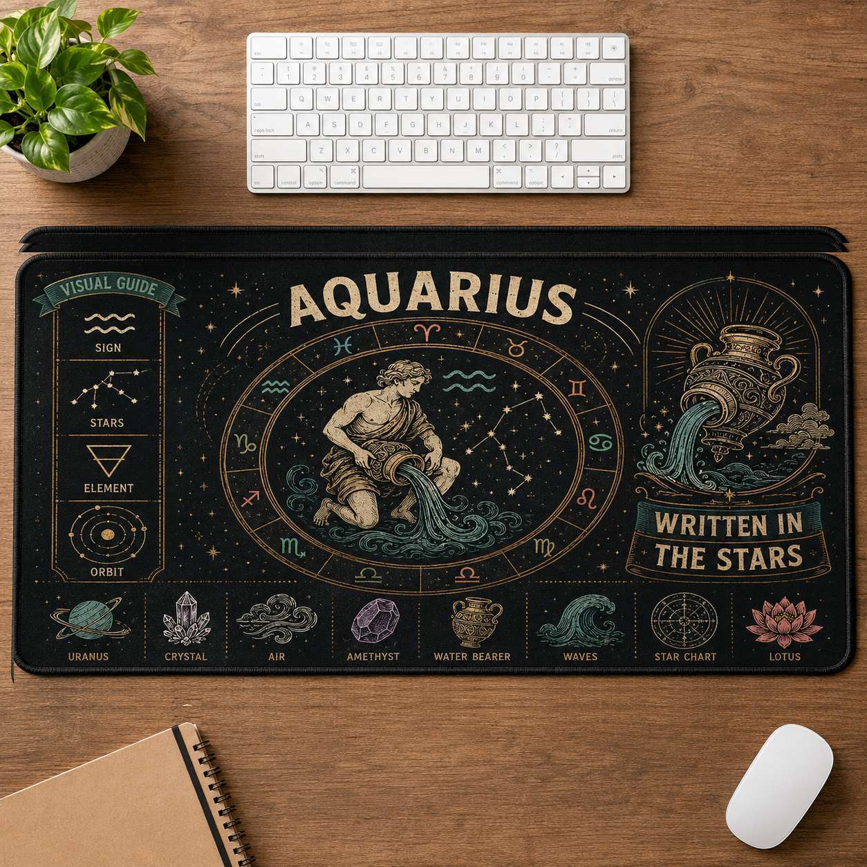 Zodiac Wheel Hippie Desk Mat Mouse Pad | 5To9Vibe - Aquarius style