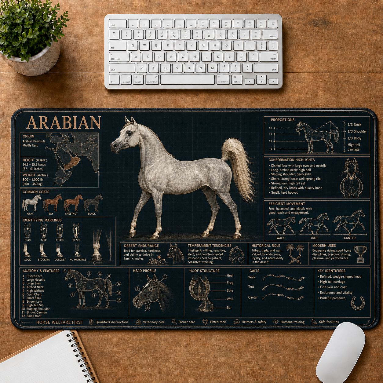 Arabian Horse Horse and Equestrian Visual Guide Desk Mat | 5To9Vibe