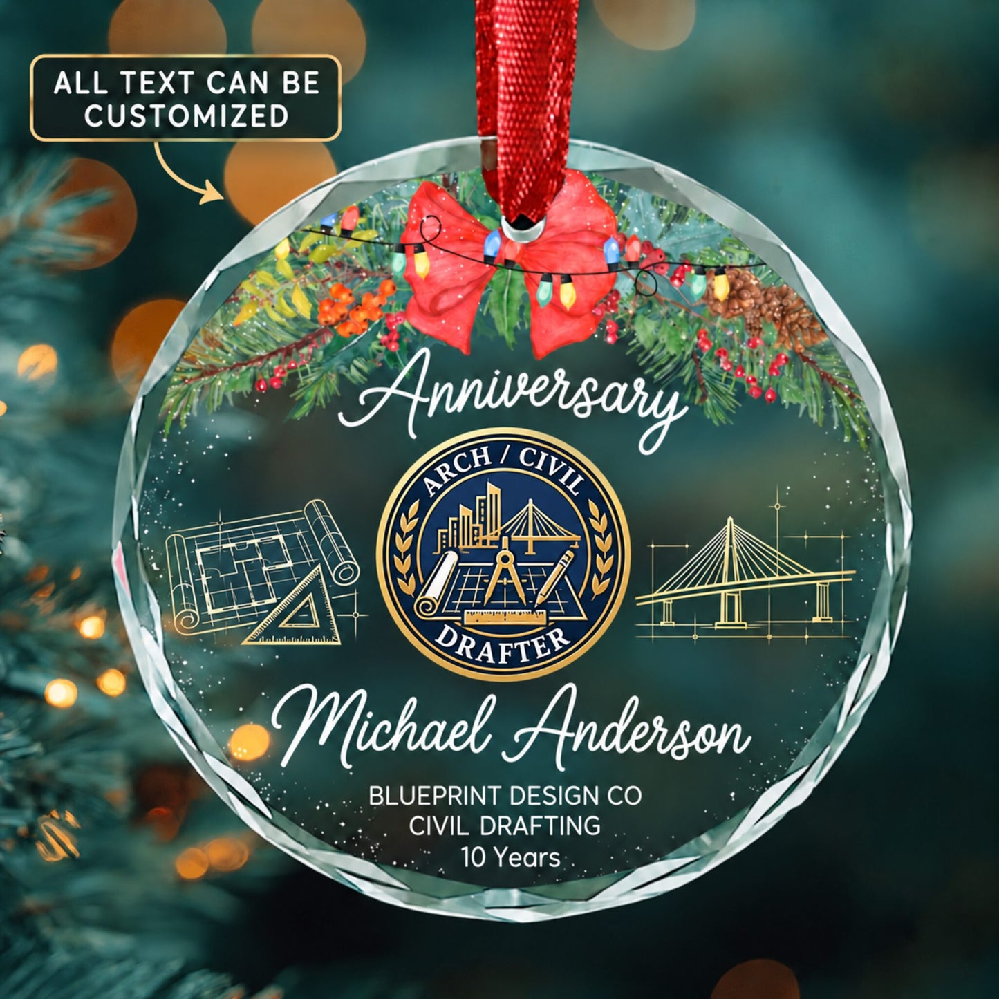 Architectural and Civil Drafters Personalized Glass Ornament | 5To9Vibe