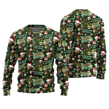 Are You Having A Holly Jolly Christmas Sweater Custom Face Green