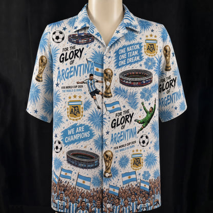Camisa hawaiana unisex abotonada de fútbol Campeón de la Copa Mundial de todos los equipos para hombres y mujeres