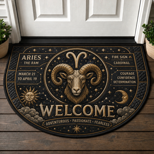 Aries Zodiac Welcome Mat - Ram Astrology Fire Sign Outdoor Doormat - 5to9vibe