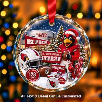Arizona Cardinals Snow Globe Glass Ornament