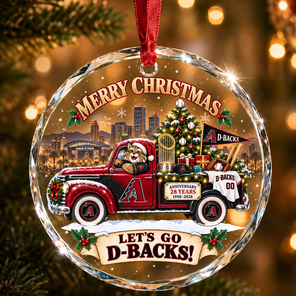 All Baseball Teams Christmas Truck Round Glass Ornament  With Red Gift Box | 5to9vibe