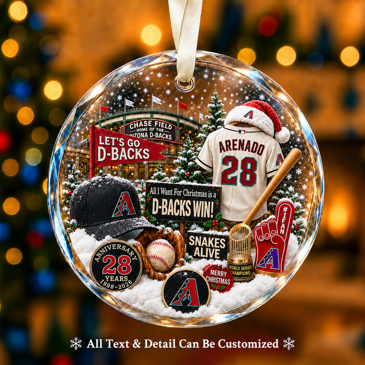 Arizona Diamondbacks Jersey Snow Globe Glass Ornament