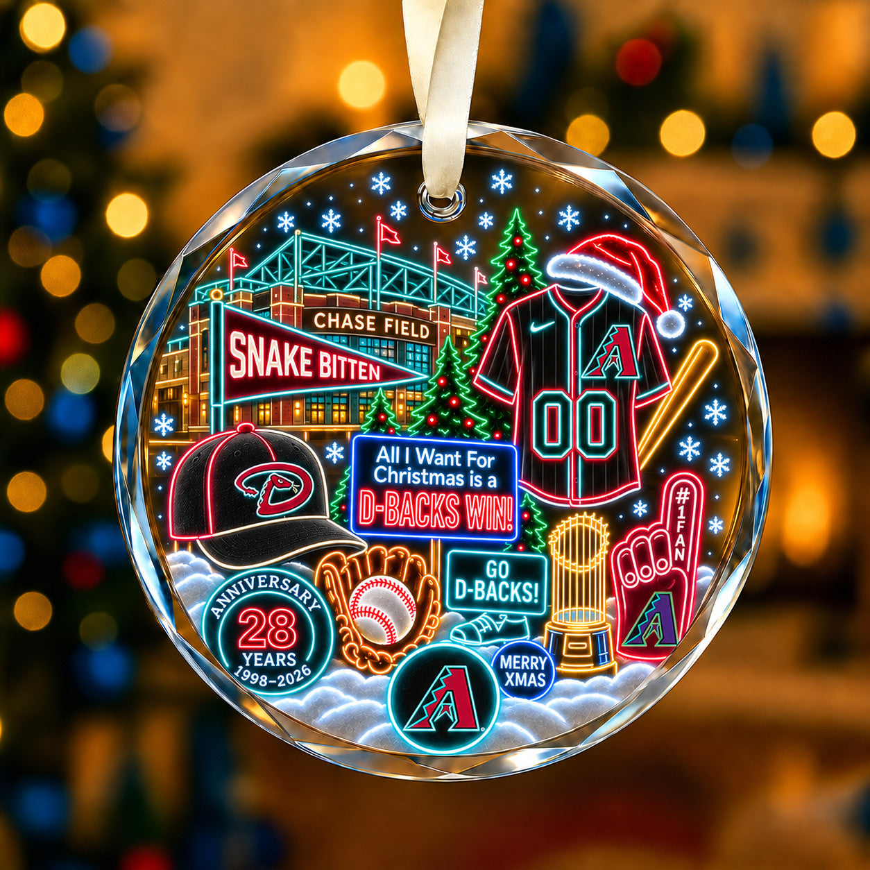 Adorno de vidrio de béisbol, 3 unidades con caja de regalo, equipo de béisbol de Navidad - Adorno de vidrio