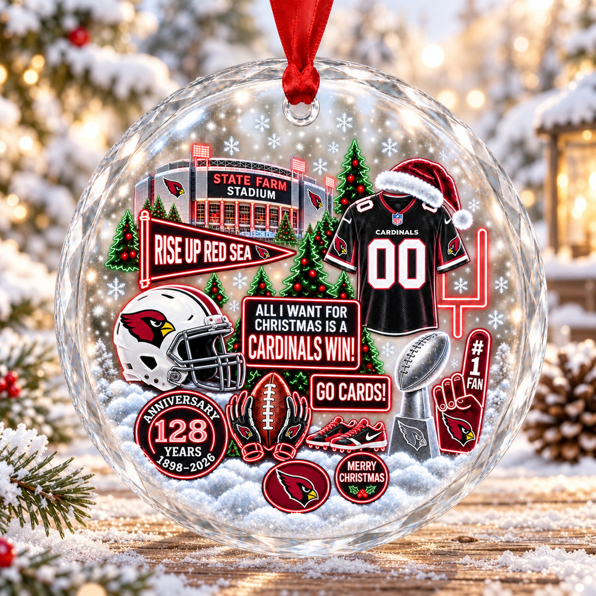 All Football Teams Christmas Stadium Snow Vibe Glass Ornament With Gift Box - 5to9vibe
