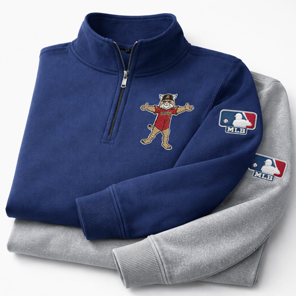 Mascots Baseball Team Embroidered Logo Premium Quarter Zip Sweatshirt, Inspired Quarter Zip Sweater, Unisex Baseball Sweatshirt