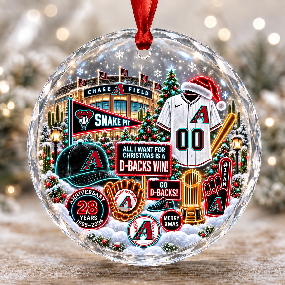 Adorno de vidrio de béisbol, 3 unidades con caja de regalo, equipo de béisbol de Navidad - Adorno de vidrio
