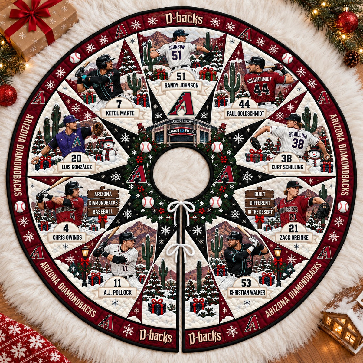 All Baseball Teams Vintage Players & Stadium Holiday Quilt Christmas Skirt Tree for Baseball Fans - 5To9Vibe