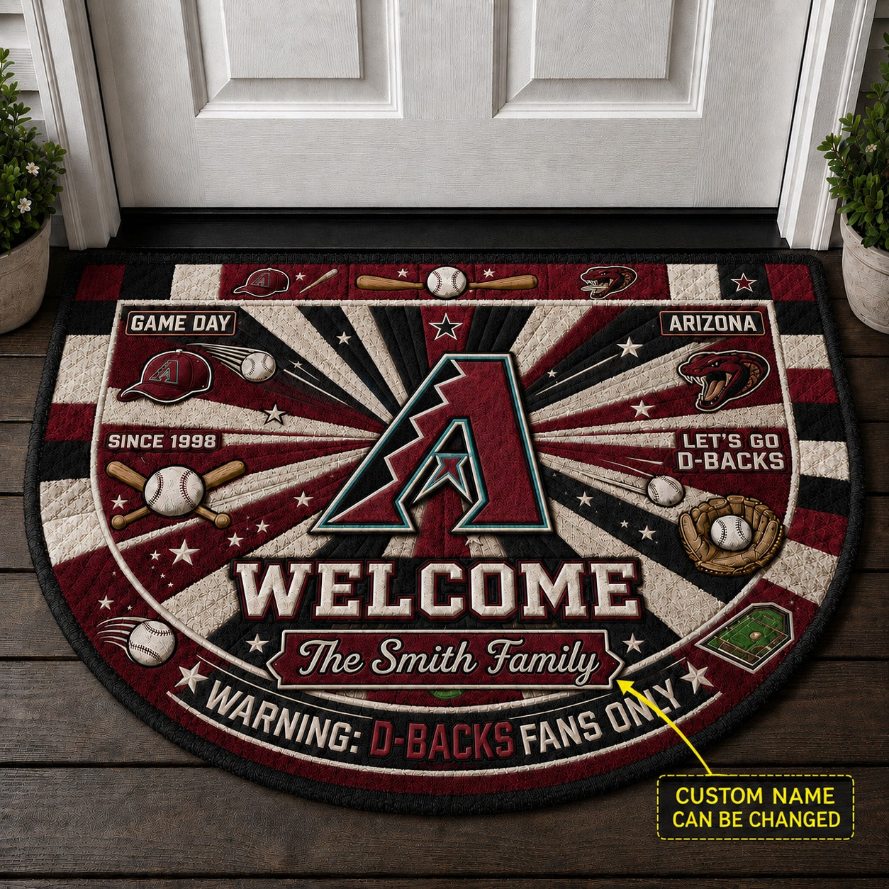 Official-Inspired Baseball Fan Custom Quilted Print Premium Welcome Mat Washable Black Border – Personalized Baseball Doormat