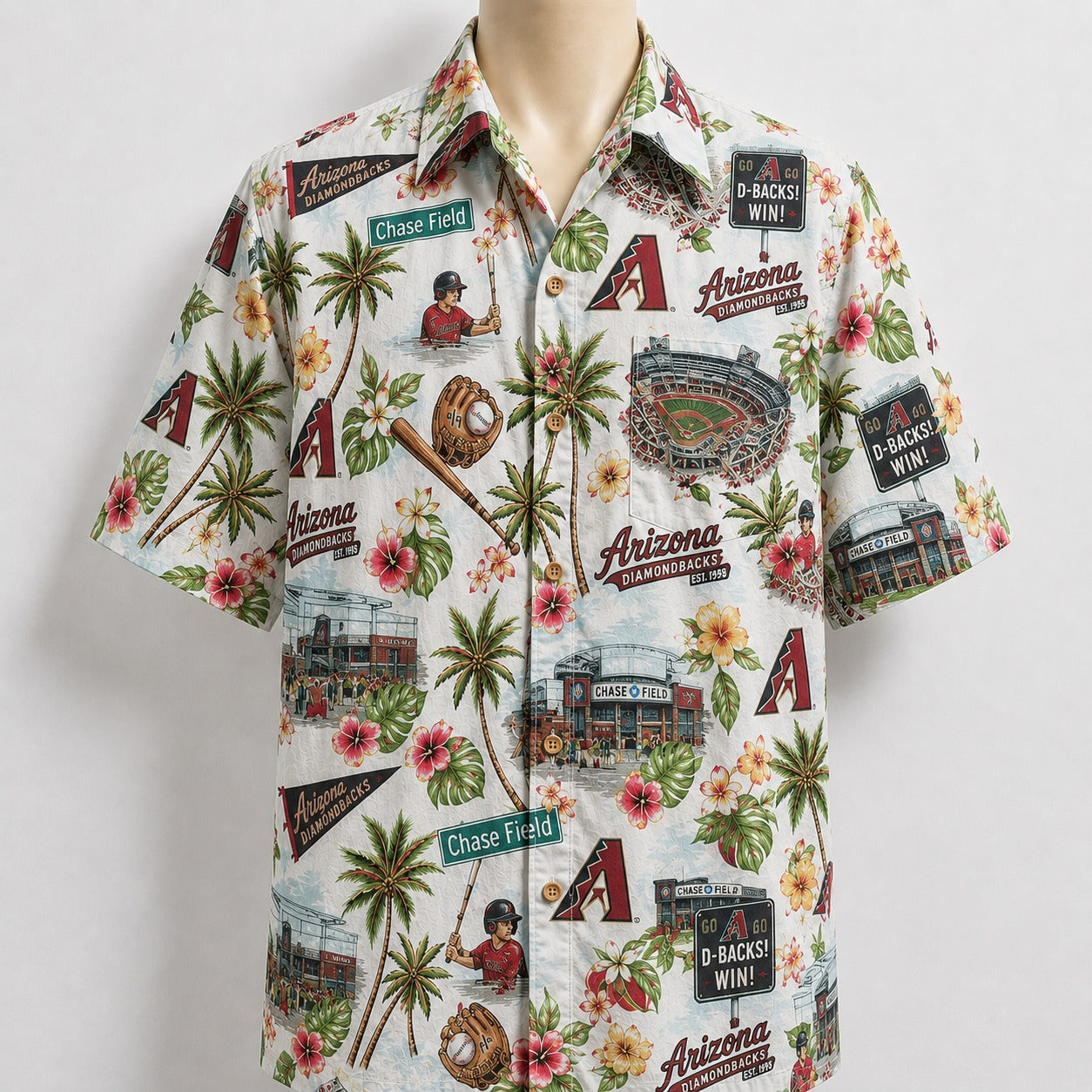 CC Baseball Teams Scenic Pattern Button-Up Unisex Hawaiian Shirt For Men and Women