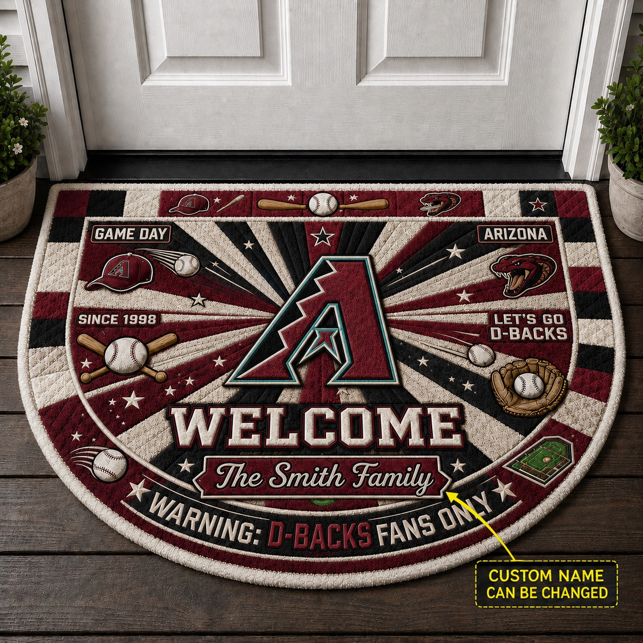 Official-Inspired Baseball Fan Custom Quilted Print Premium Welcome Mat Washable Black Border – Personalized Baseball Doormat