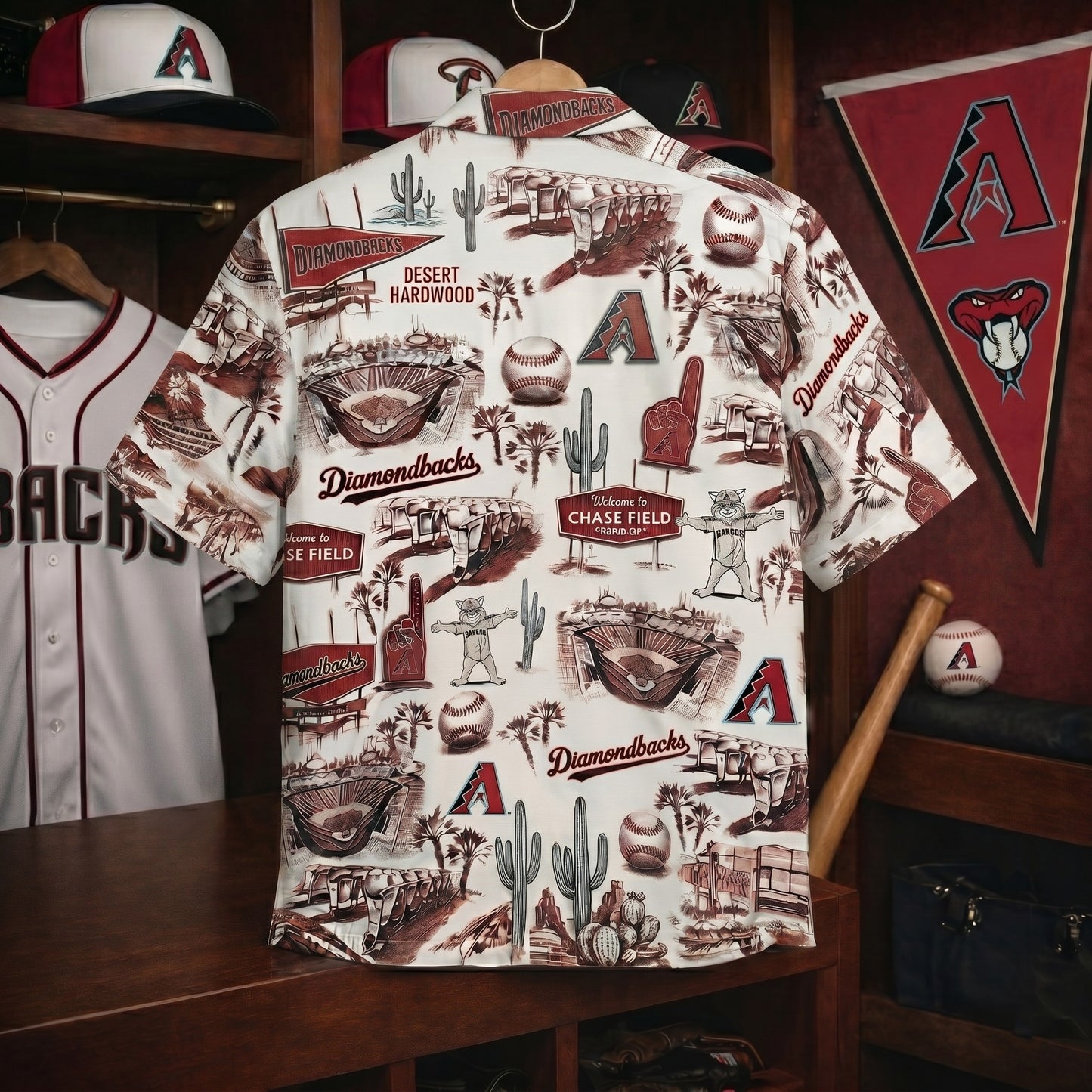 Eslogan del estadio de béisbol AD Edición Legado Camisa hawaiana unisex vintage con botones