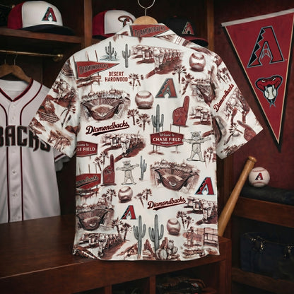 Eslogan del estadio de béisbol AD Edición Legado Camisa hawaiana unisex vintage con botones