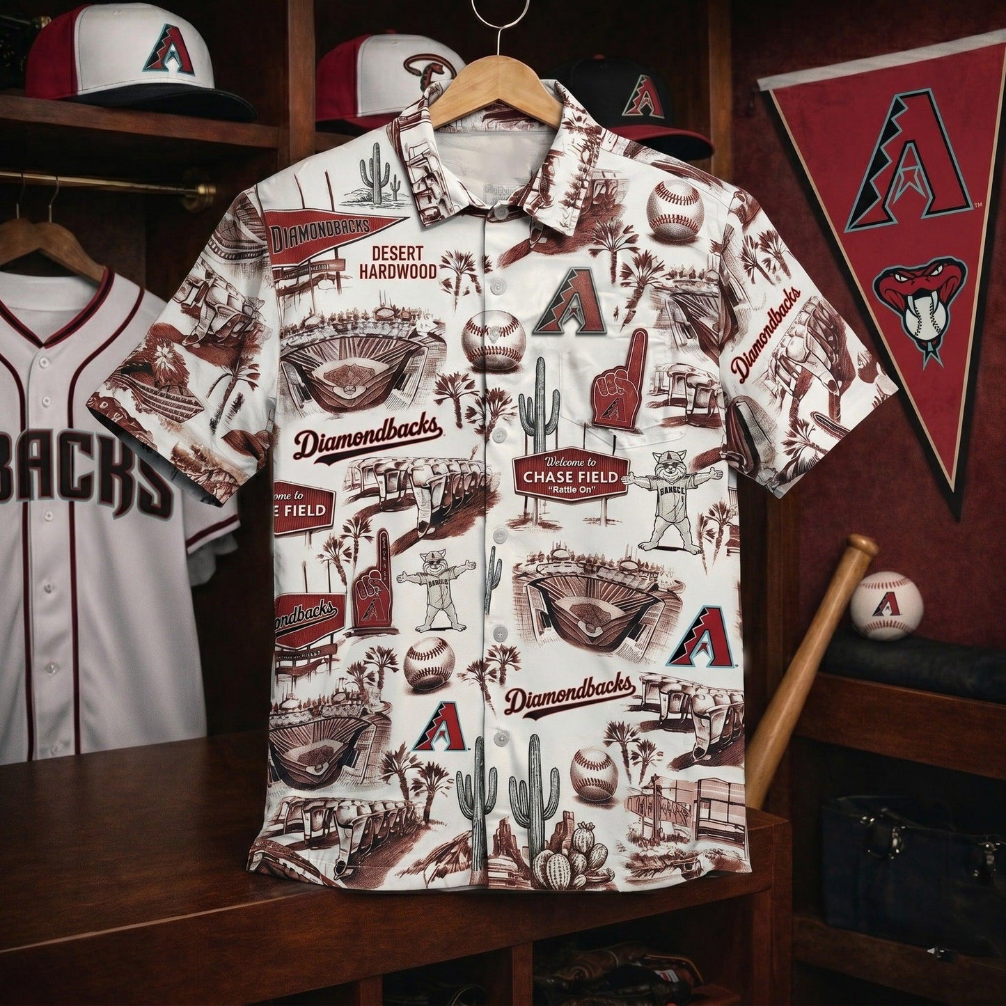 Eslogan del estadio de béisbol AD Edición Legado Camisa hawaiana unisex vintage con botones