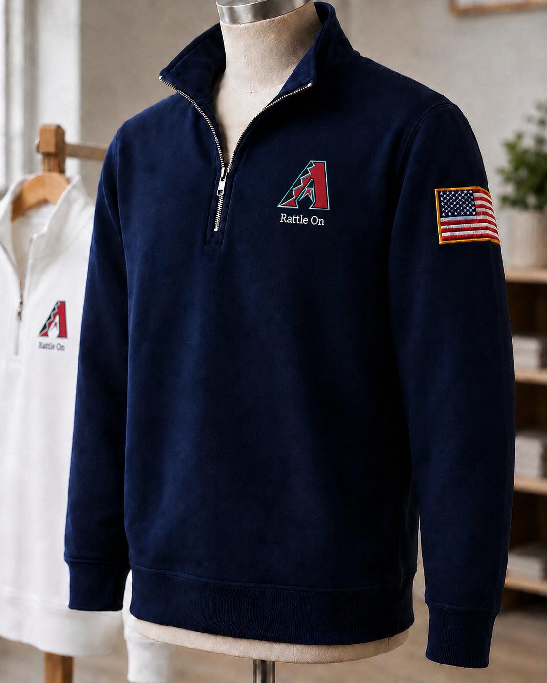 All Baseball Teams Embroidered Logo and Us Flag Premium Quarter Zip Sweatshirt, Inspired Quarter Zip Sweater, Unisex Baseball Sweatshirt
