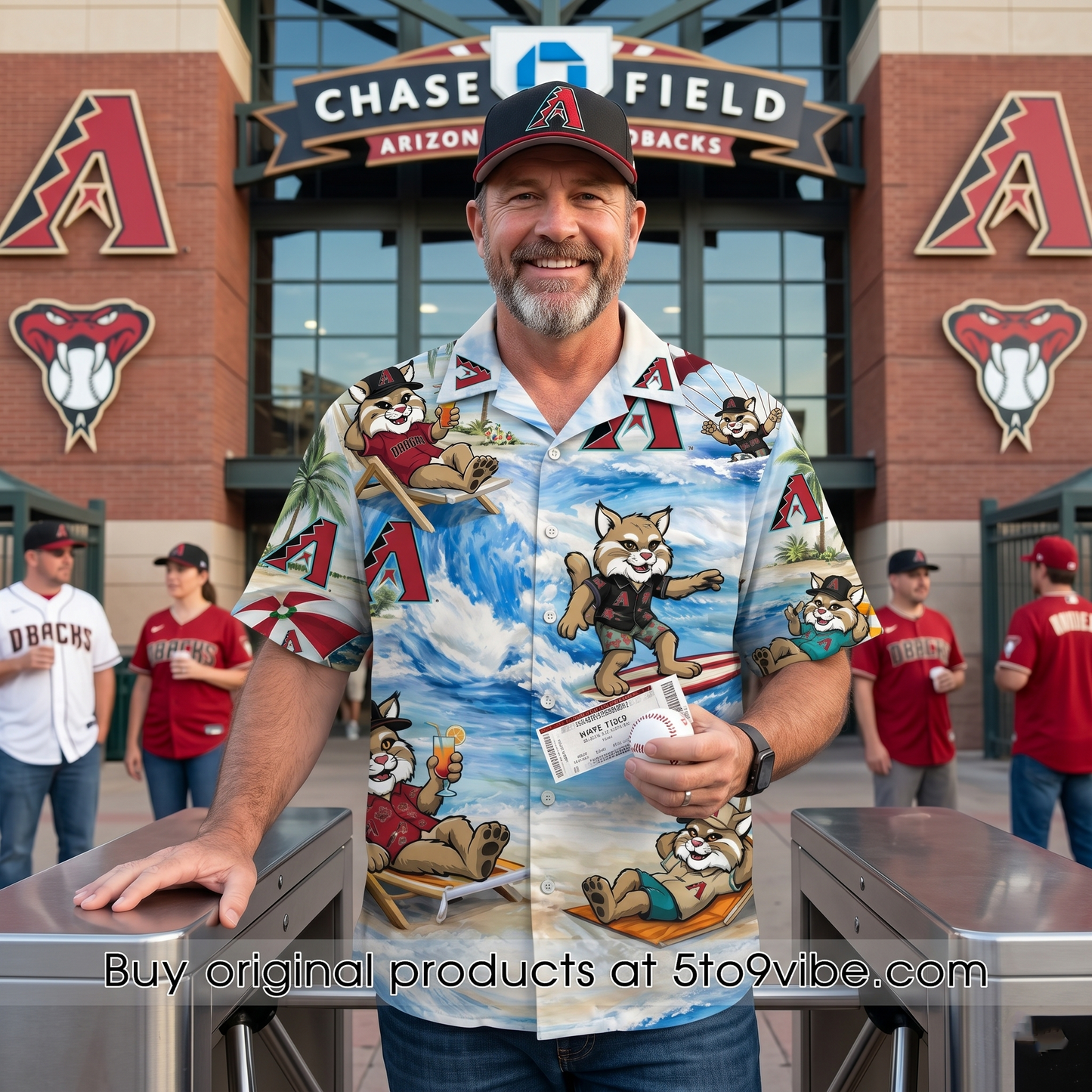 AD Baseball Mascot Beach Viber Button-Up Unisex Hawaiian Shirt For Men & Women