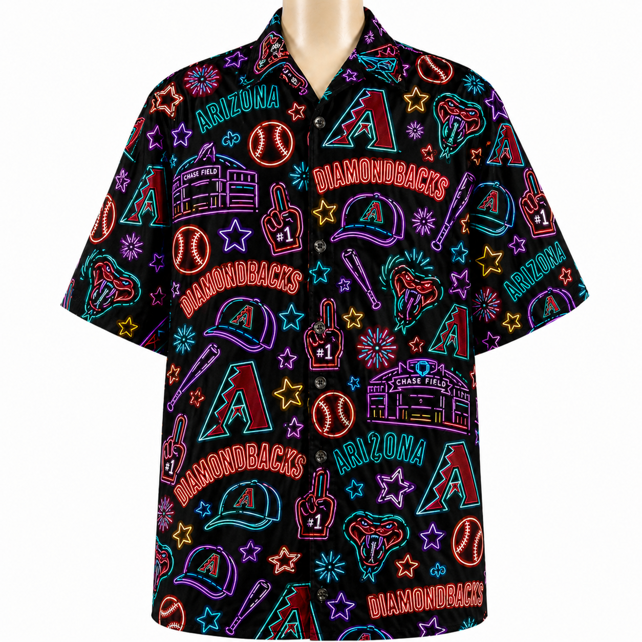 All Baseball Teams Neon Pattern Vibe Summer Party Button-Up Unisex Hawaiian Shirt For Men and Women
