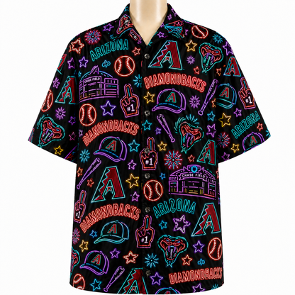 All Baseball Teams Neon Pattern Vibe Summer Party Button-Up Unisex Hawaiian Shirt For Men and Women