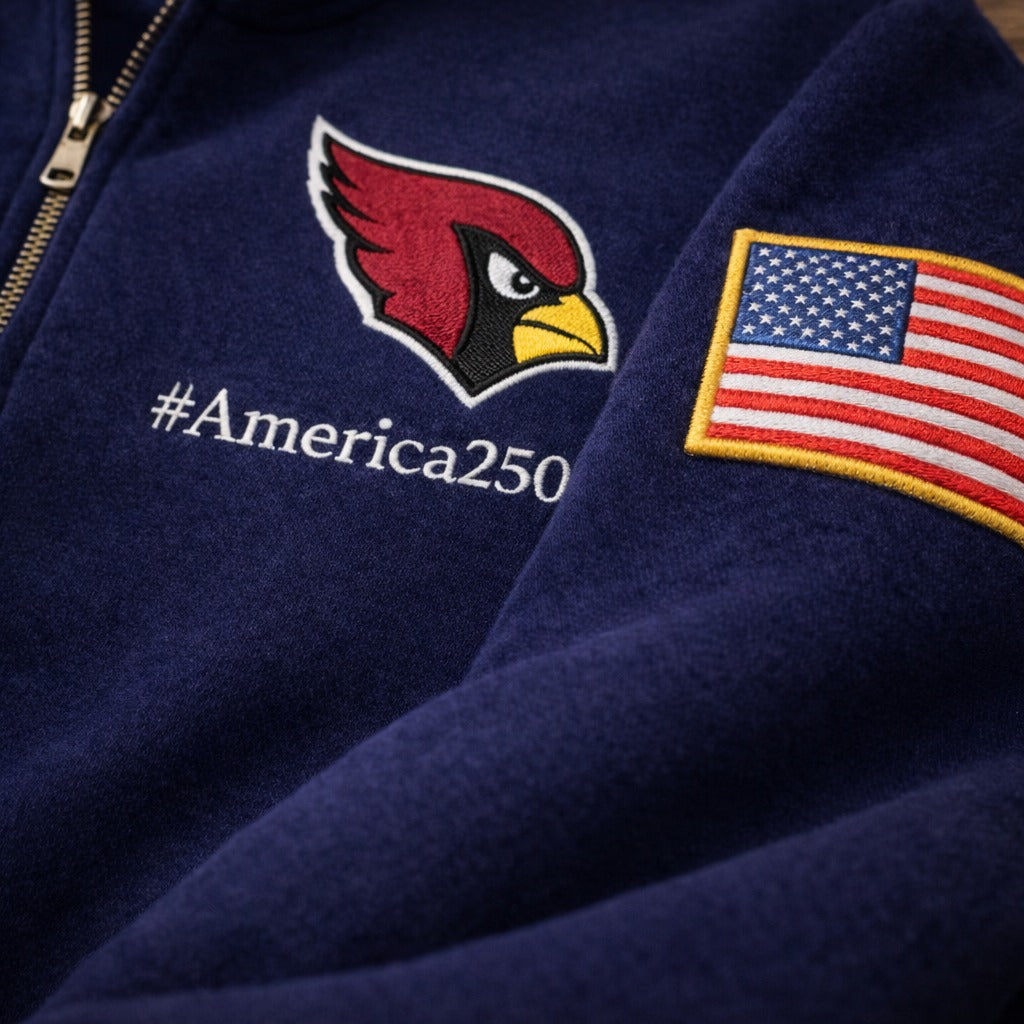 Football Logo America 250 Anniversary Embroidered Logo Premium Quarter Zip Sweatshirt, Inspired Quarter Zip Sweater