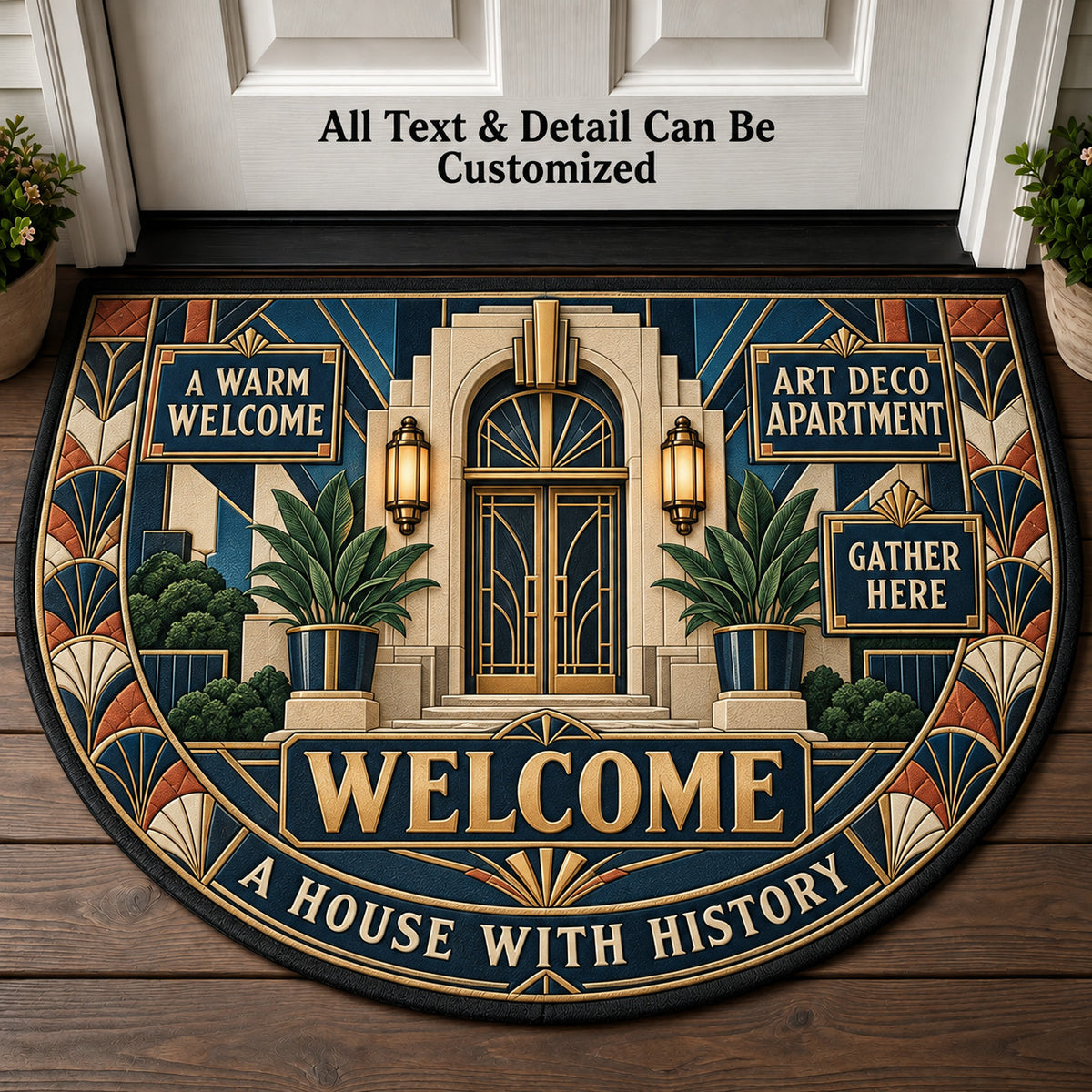 Art Deco Apartment Personalized Half Round Mat | 5To9Vibe