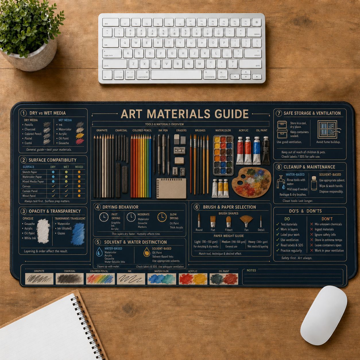 Art Materials Guide Creative Reference Guide Desk Mat | 5To9Vibe