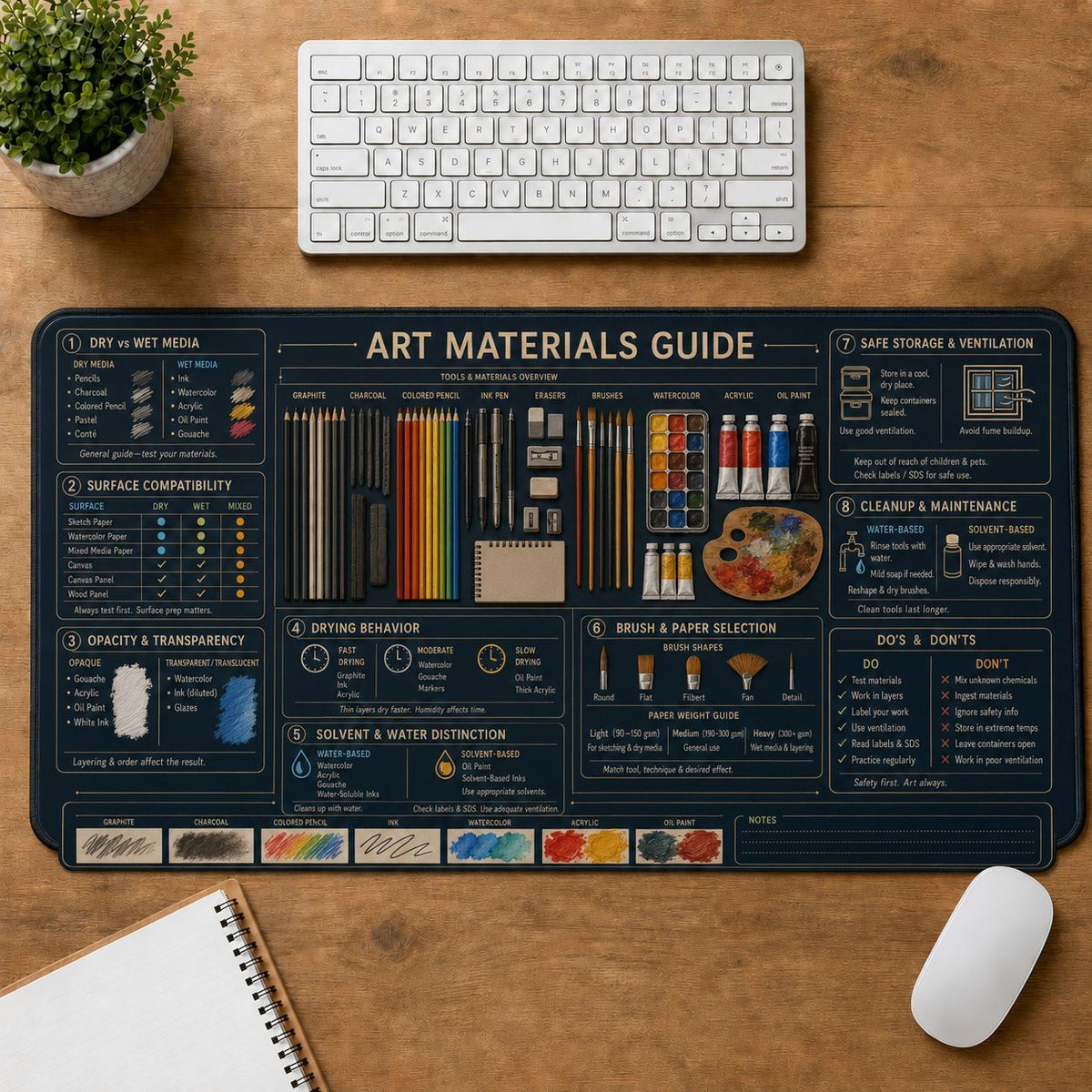 Art Materials Guide Creative Reference Guide Desk Mat | 5To9Vibe