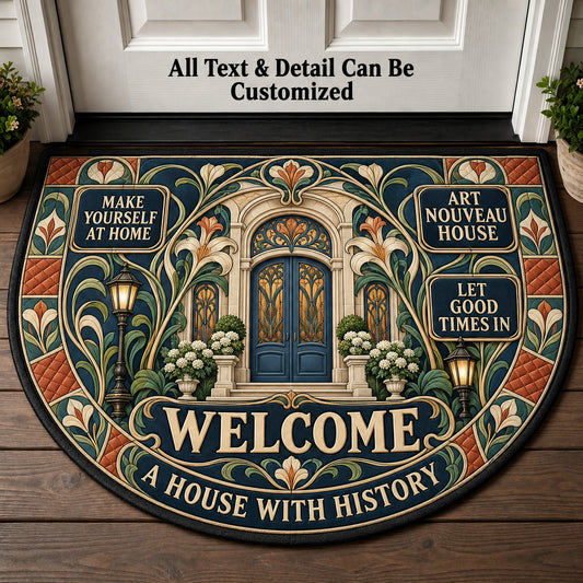 Art Nouveau House Personalized Half Round Mat | 5To9Vibe