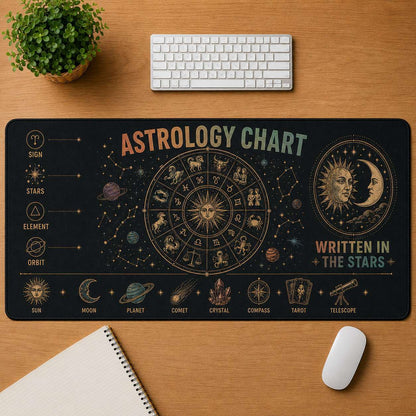 Zodiac Wheel Hippie Desk Mat Mouse Pad | 5To9Vibe - Astrology Chart style