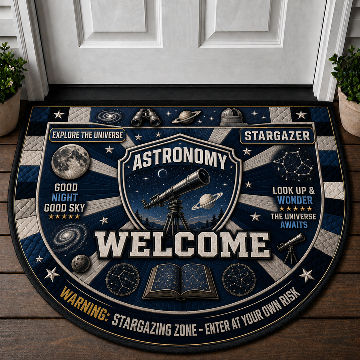 Welcome To Our Observatory Doormat - Reach For The Stars Astronomy Telescope Welcome Mat - 5to9vibe