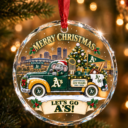 All Baseball Teams Christmas Truck Round Glass Ornament  With Red Gift Box | 5to9vibe
