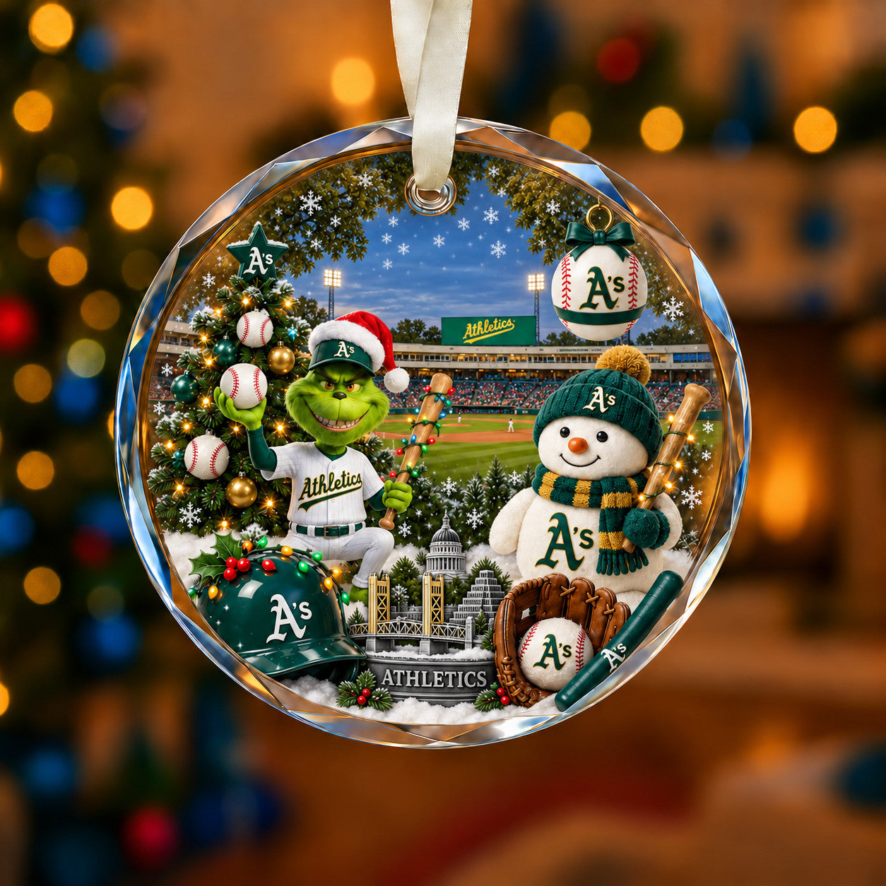 Adorno de vidrio de béisbol, 3 unidades con caja de regalo, equipo de béisbol de Navidad - Adorno de vidrio