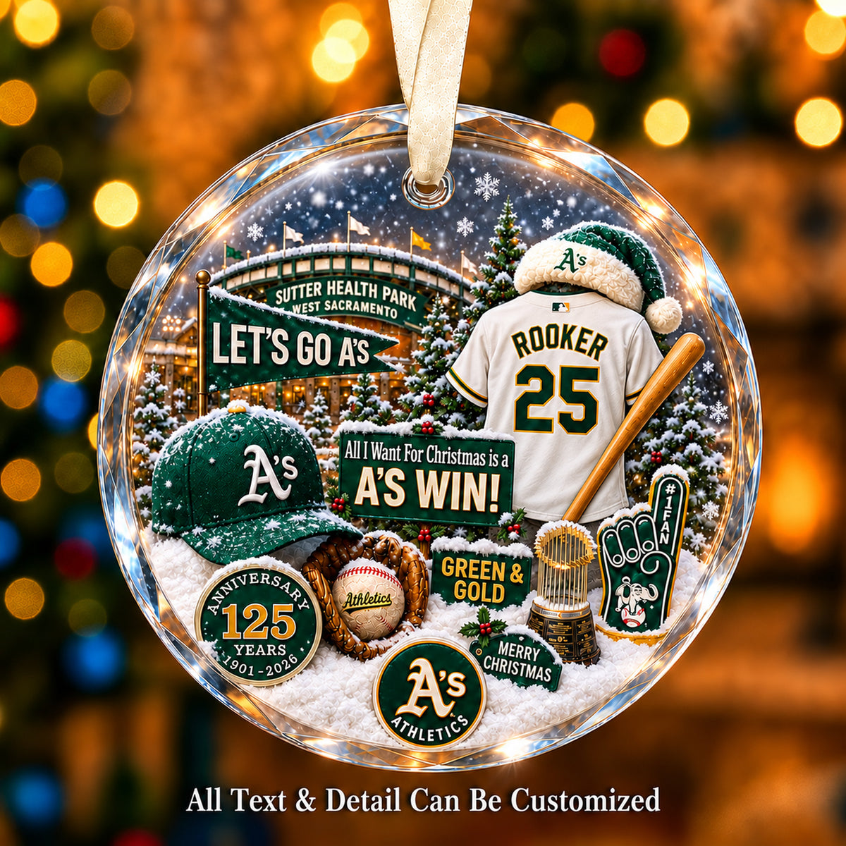 Athletics Jersey Snow Globe Glass Ornament