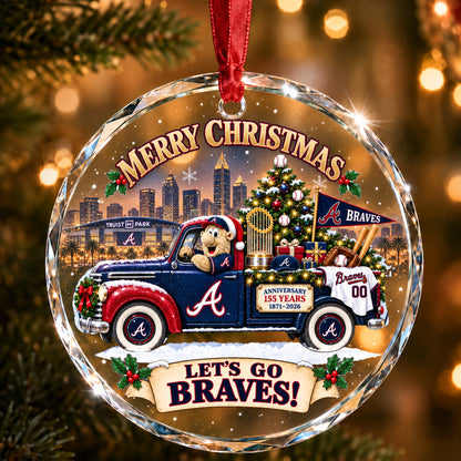 All Baseball Teams Christmas Truck Round Glass Ornament  With Red Gift Box | 5to9vibe