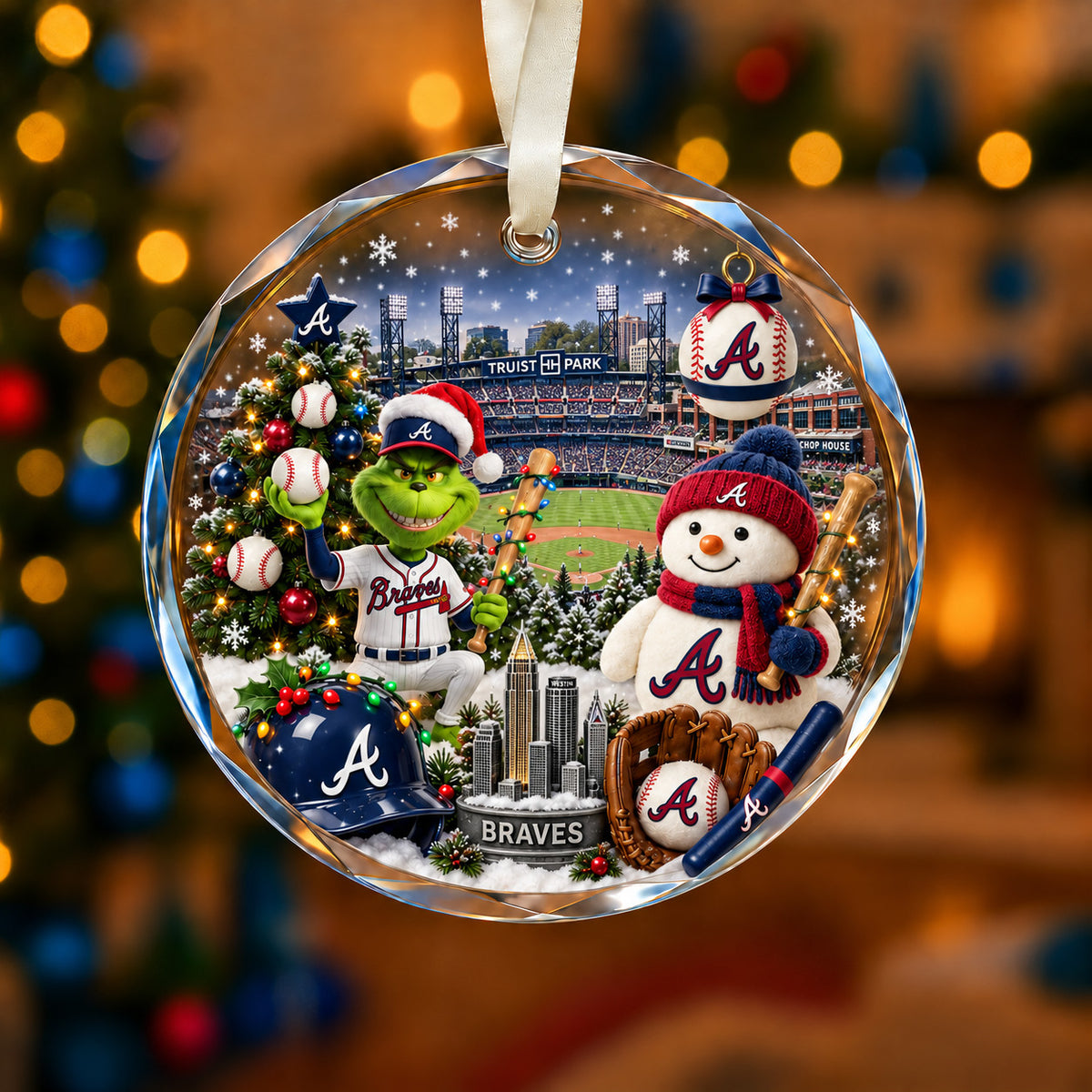 Adorno de vidrio de béisbol, 3 unidades con caja de regalo, equipo de béisbol de Navidad - Adorno de vidrio