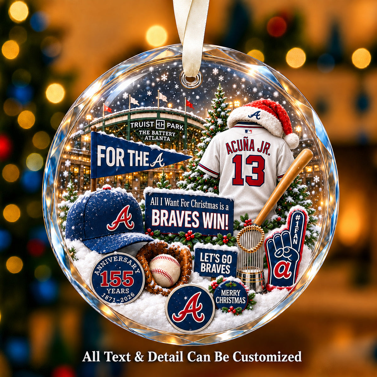 Atlanta Braves Jersey Snow Globe Glass Ornament