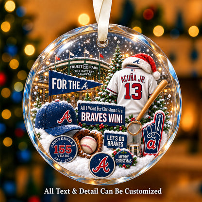 Atlanta Braves Jersey Snow Globe Glass Ornament