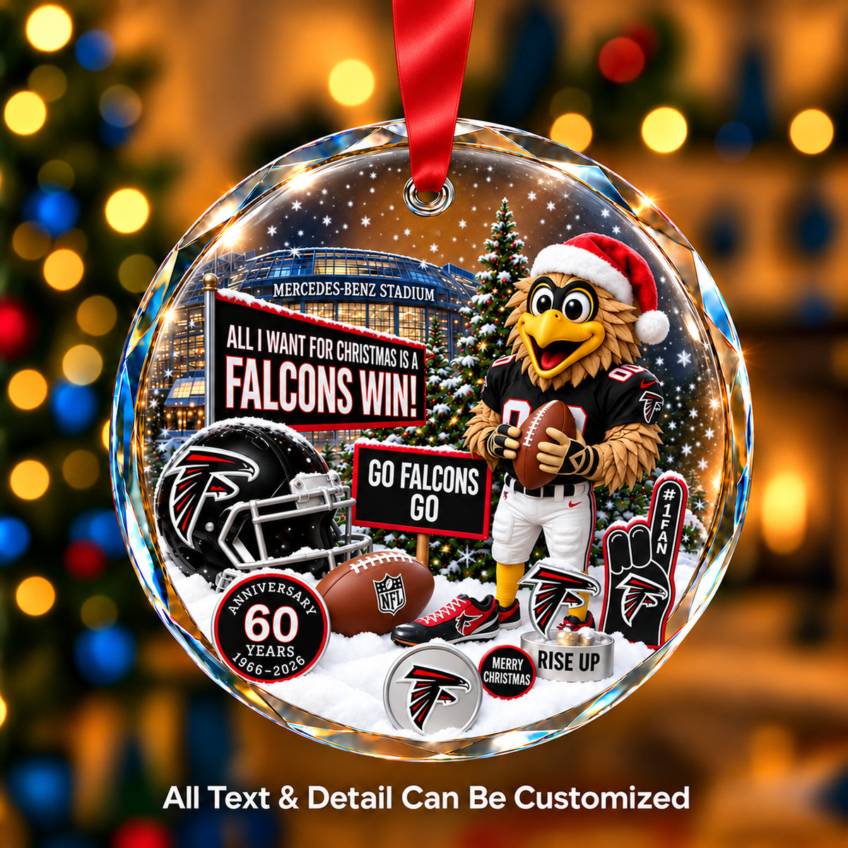 Atlanta Falcons Snow Globe Glass Ornament