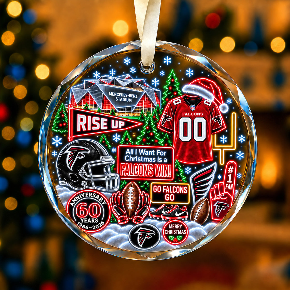 All Football Teams Christmas Neon Stadium Snow Glass Ornament With Gift Box - 5to9vibe