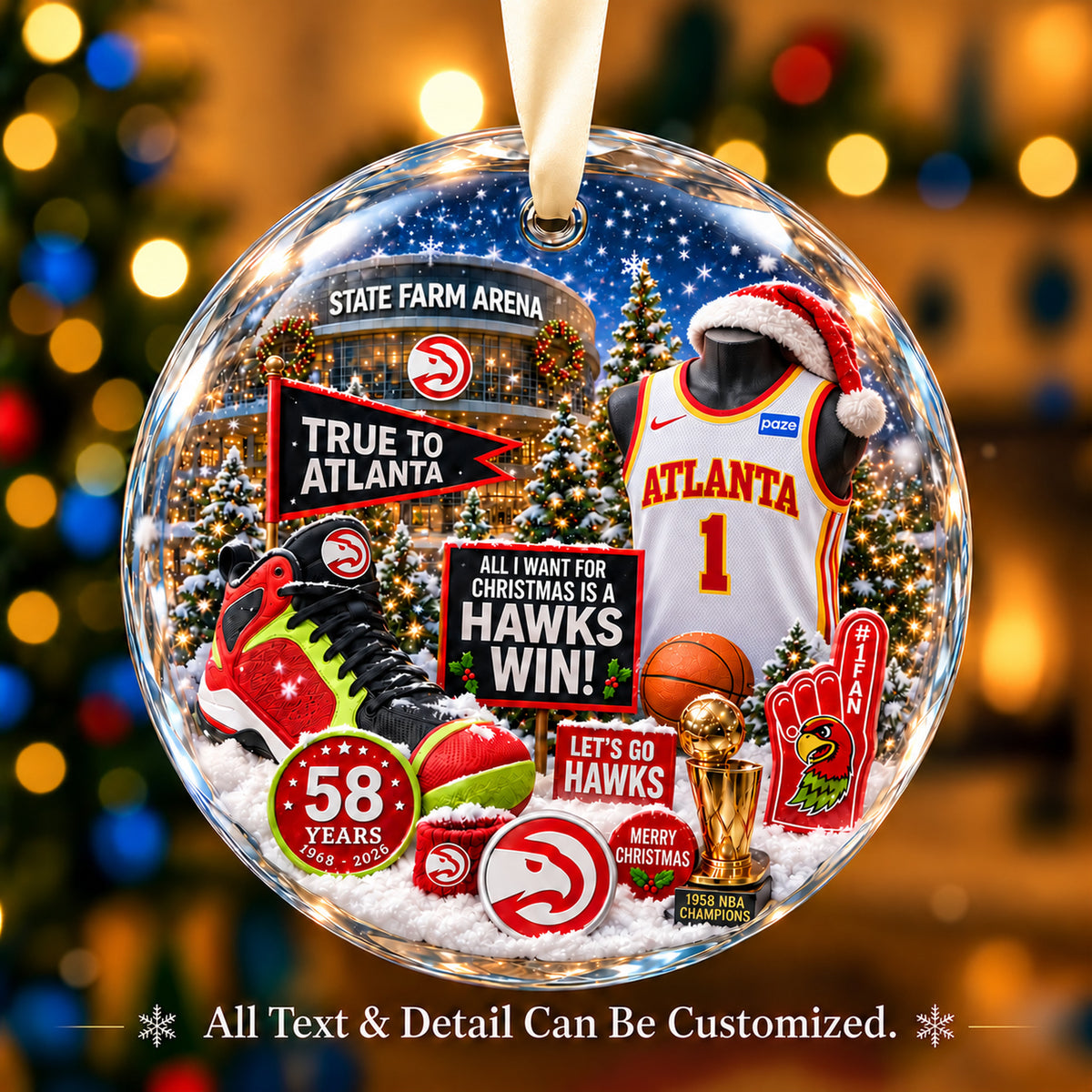 Atlanta Hawks Snow Globe Glass Ornament