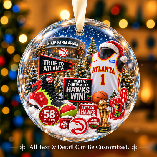 Atlanta Hawks Snow Globe Glass Ornament