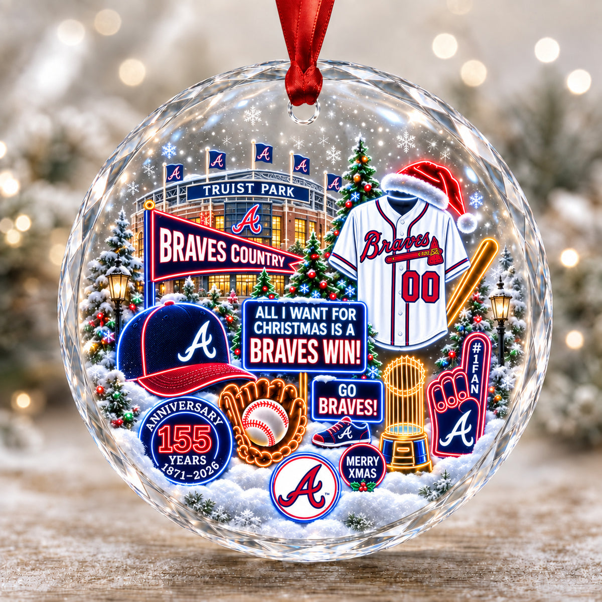 Adorno de vidrio de béisbol, 3 unidades con caja de regalo, equipo de béisbol de Navidad - Adorno de vidrio